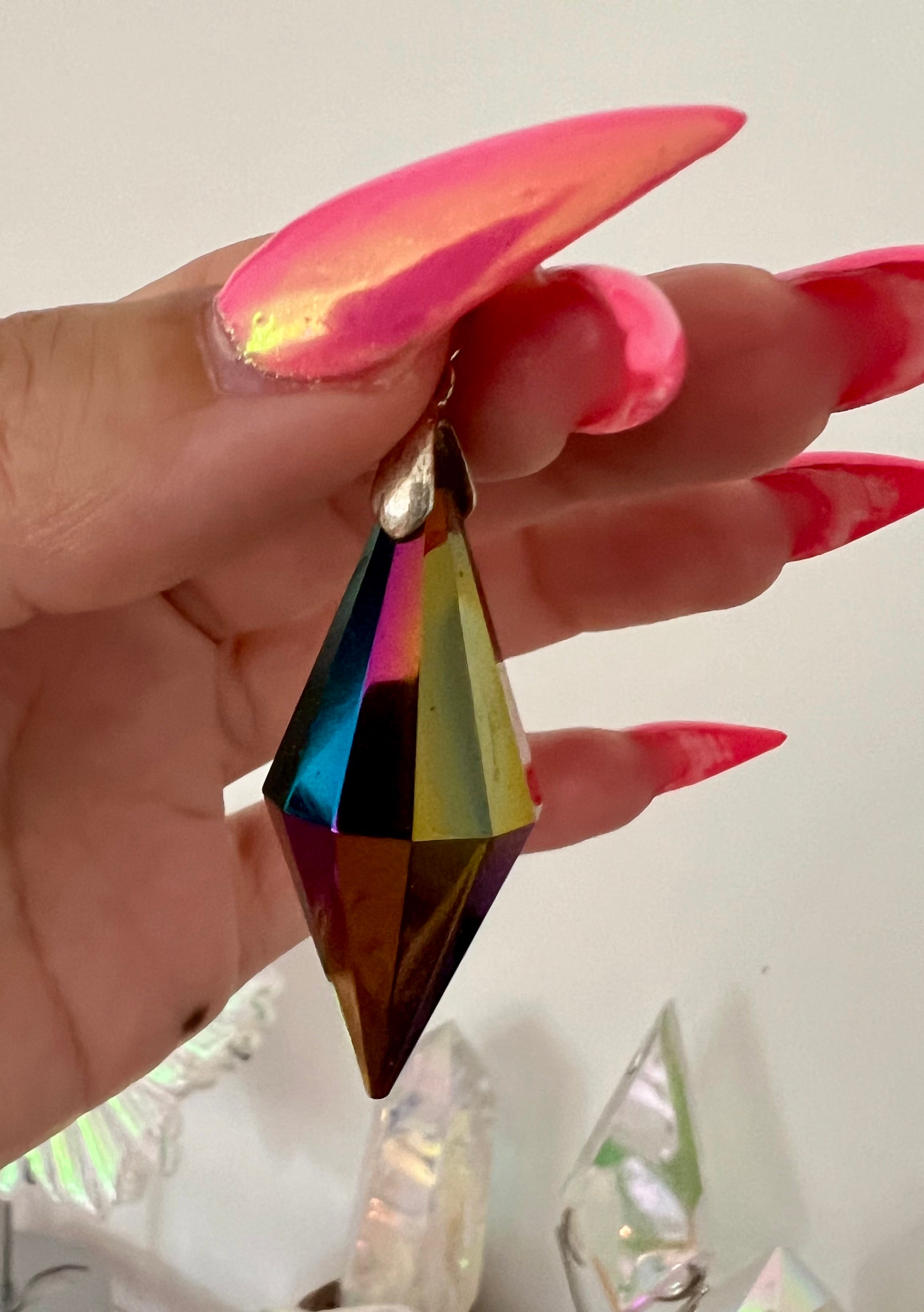 AA Rainbow Aura Quartz Vogel Pendant SILVER MEDIUM