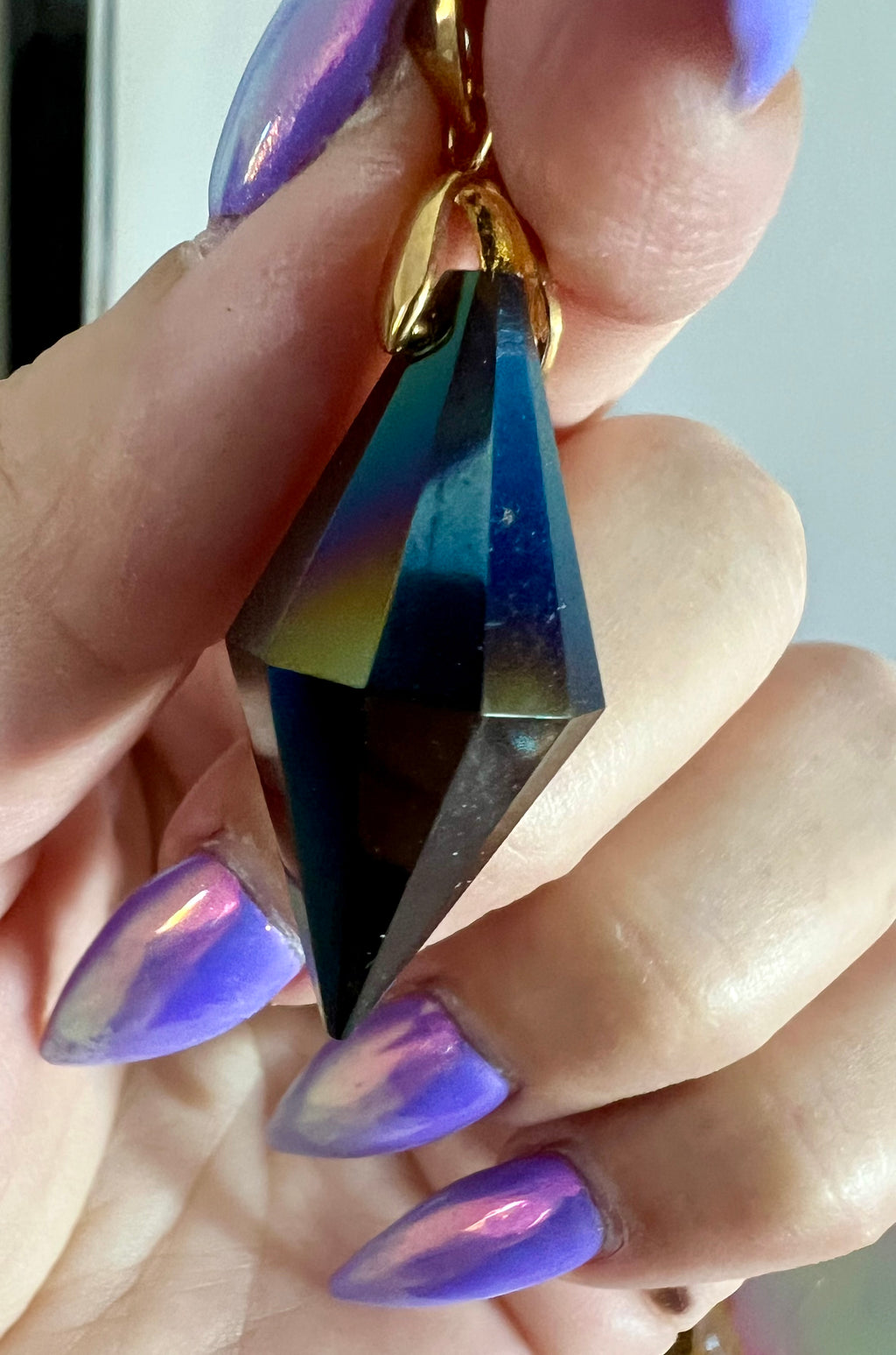 Rare and Beautiful Black Magic Aura Quartz Vogel Pendant GOLD