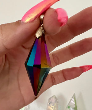 AA Rainbow Aura Quartz Vogel Pendant SILVER MEDIUM