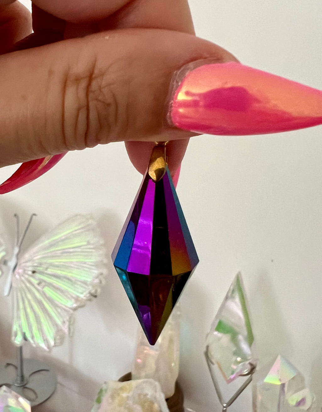 AAA Rainbow Aura Quartz Vogel Pendant GOLD MEDIUM