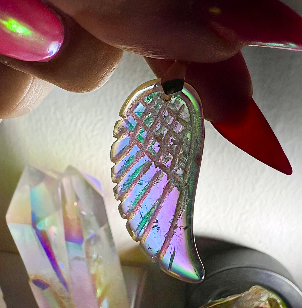 AAA Angel Wing Aura Quartz Pendant SILVER