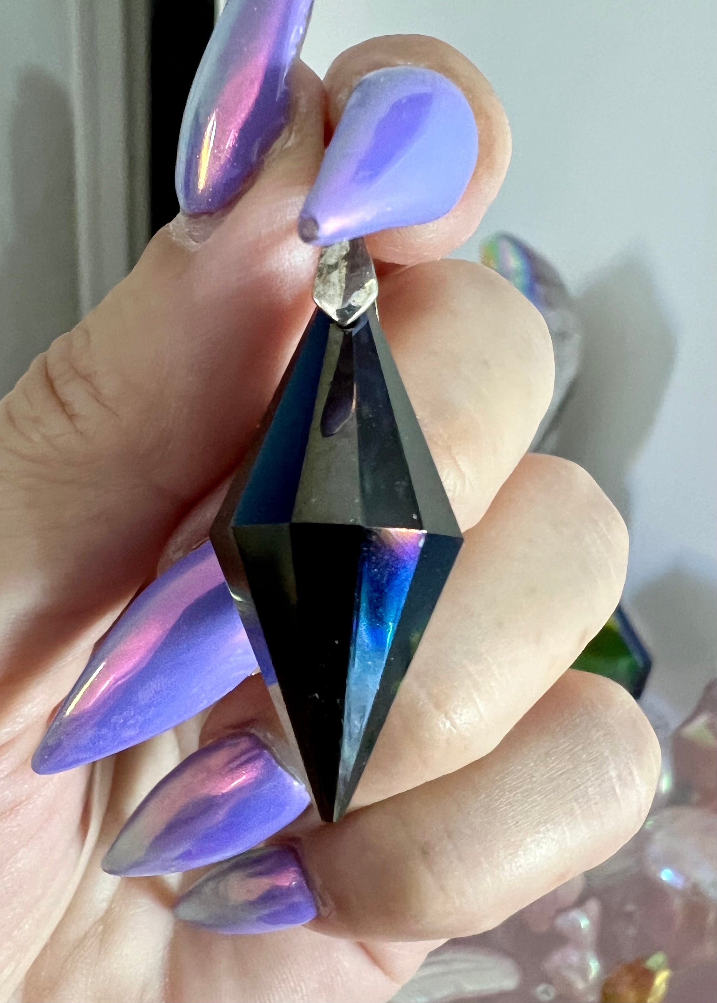 Rare and Beautiful Black Magic Aura Quartz Vogel Pendant SILVER