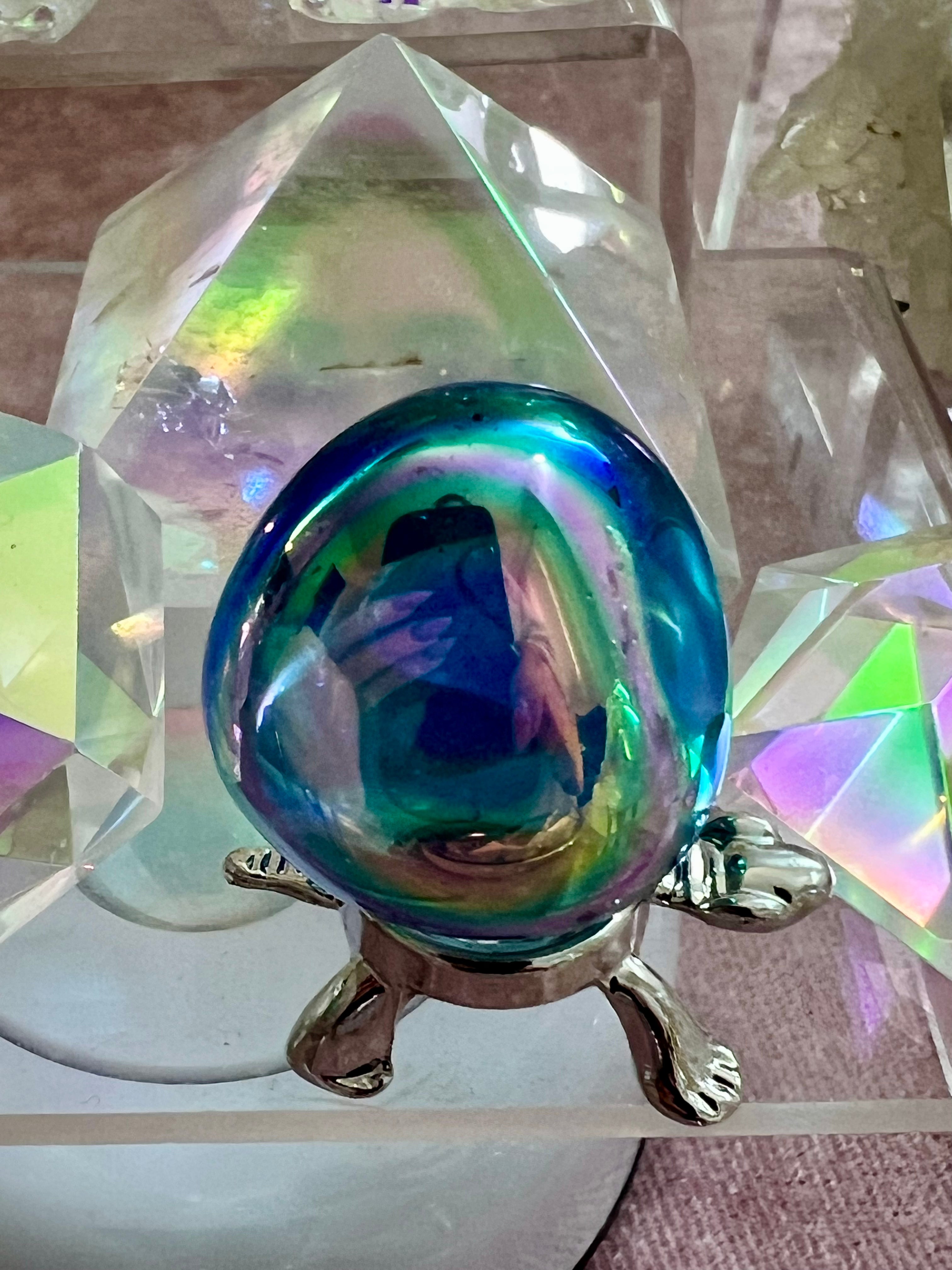Angel Aqua Aura Egg w silver stand chosen intuitively