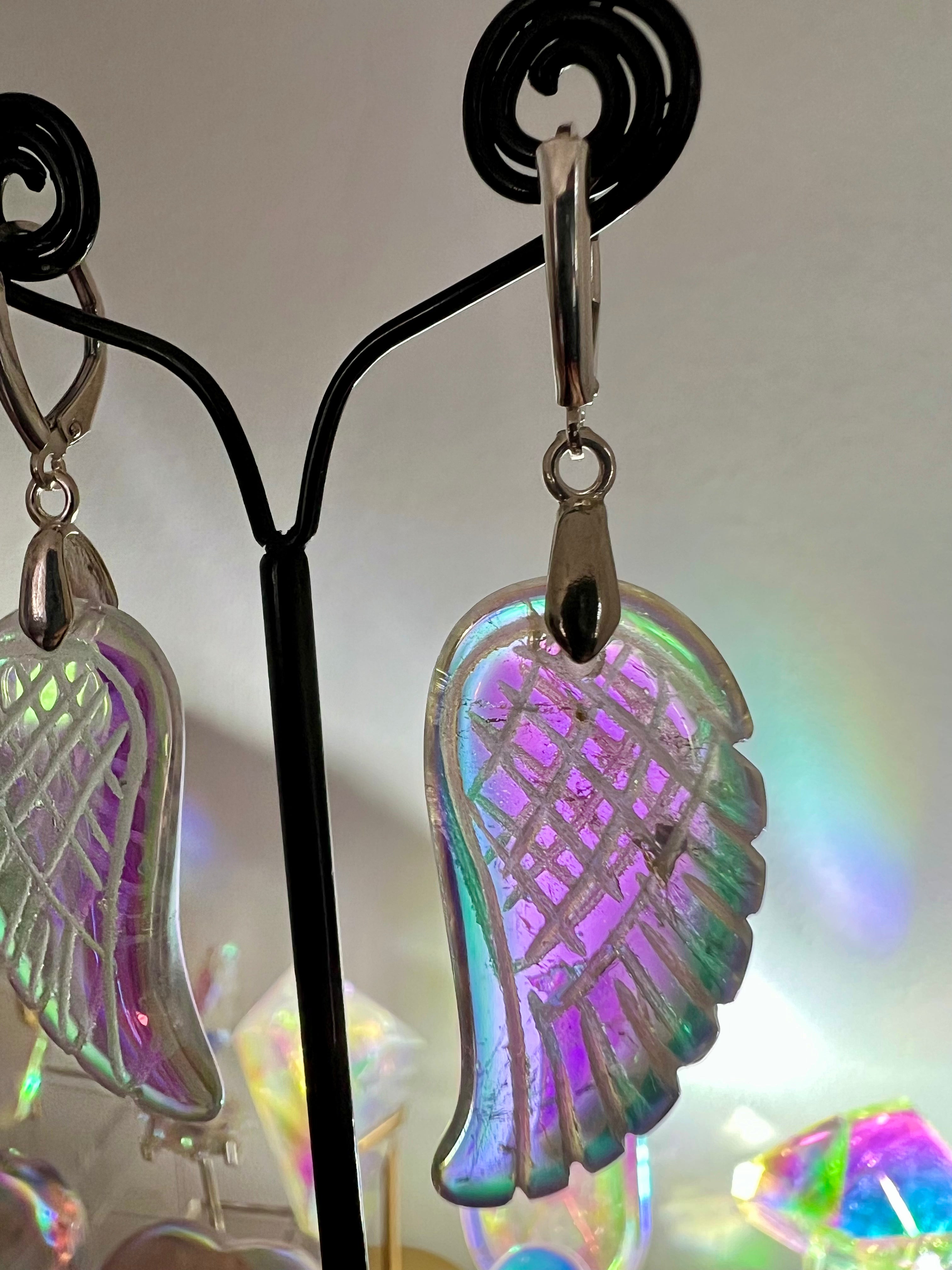 AAA Sterling Silver Angel Wing Aura Quartz earrings