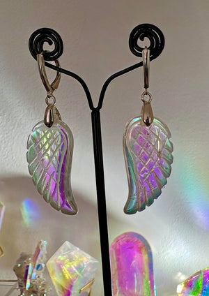 AAA Sterling Silver Angel Wing Aura Quartz earrings