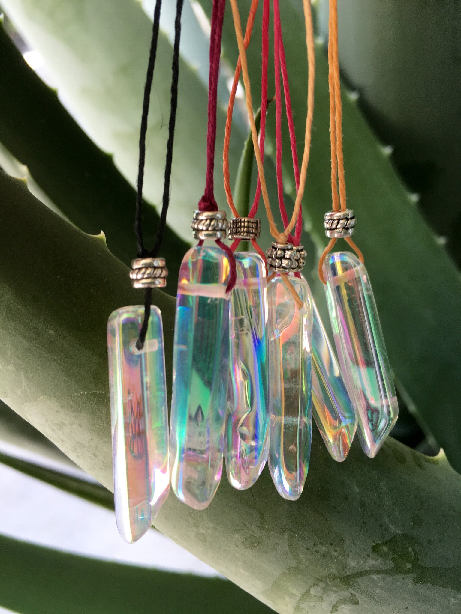 AAA Grade Angel Aura Quartz Mini Hemp Cord Necklace with Cute Bead