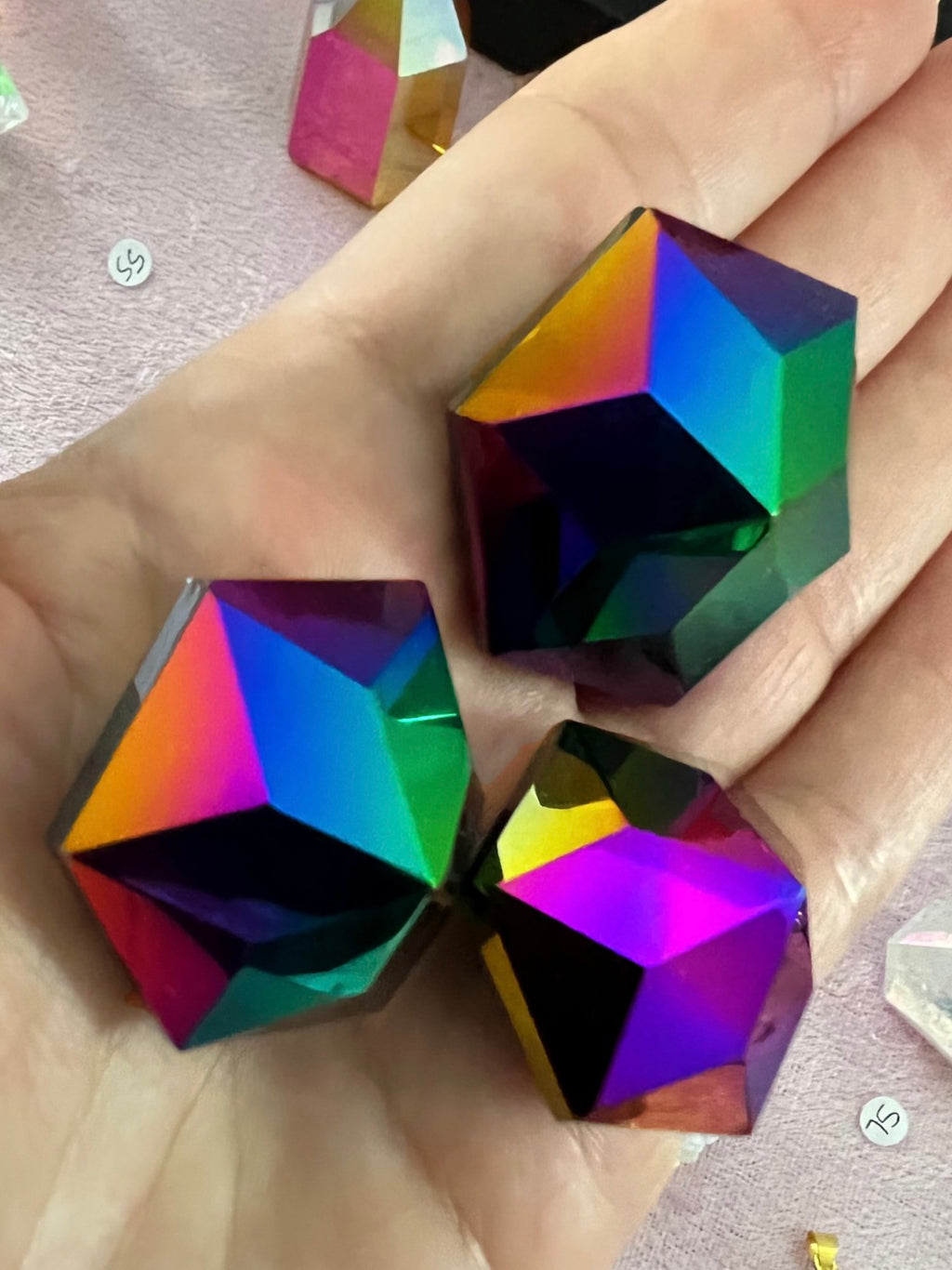 6 pointed star of David 3D Rainbow Aura Quartz AAA